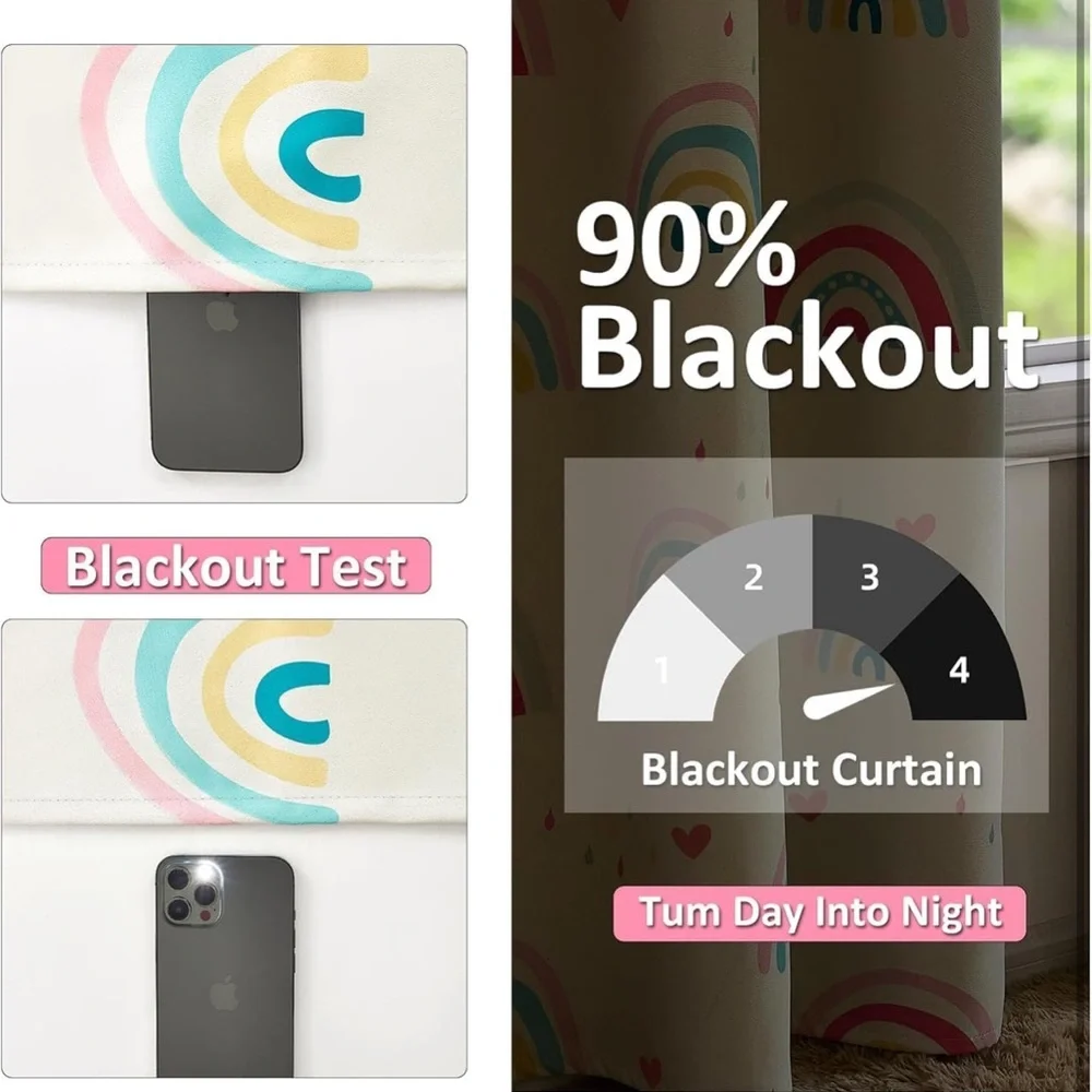 Blackout Rainbow Curtains for Kids, 90% Blackout Curtains 52